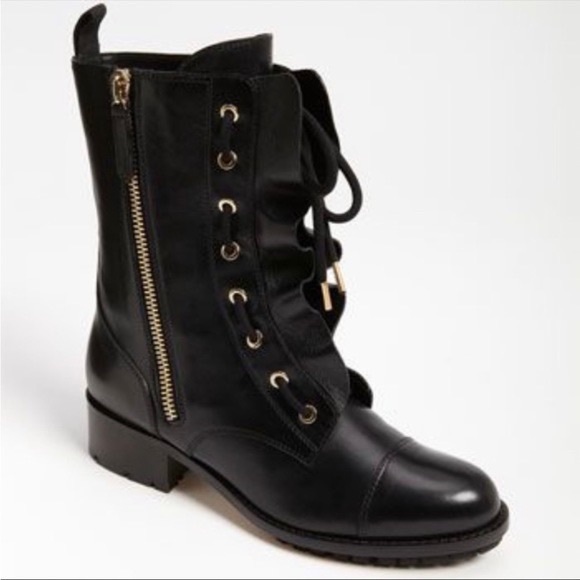 Valentino leather ruffle combat boot - Picture 1 of 12